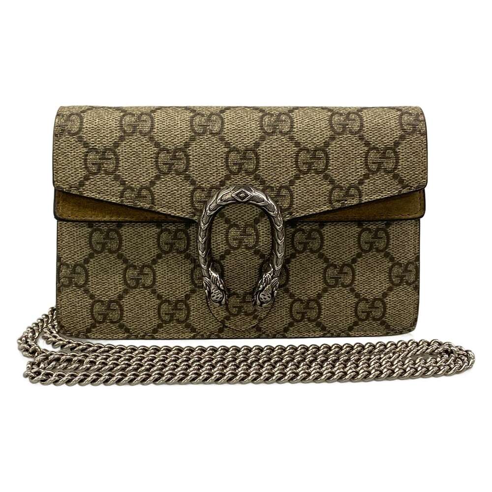 Gucci Dionysus Shoulder Bag 476432 Beige Dark Brown PVC Suede